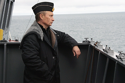 Vladimir Putin, President of Russian Federation, aboard battle cruiser Pyotr Velikiy, flagship of the Russian Northern Fleet