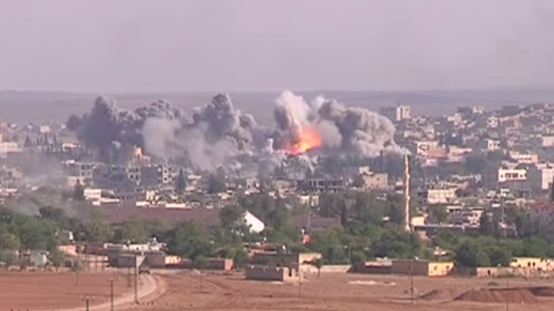 Coalition air strike on ISIS positions in Kobani, Northern Syria, October 2014
