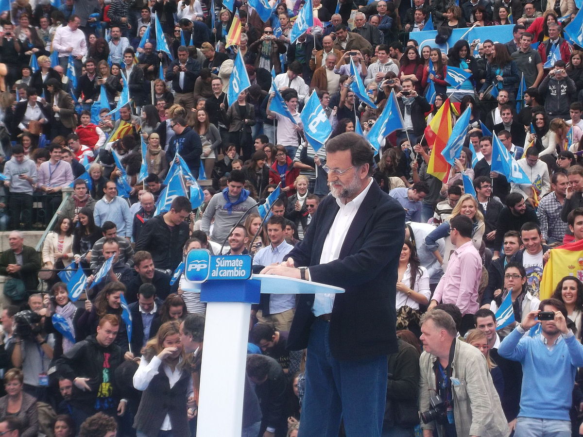 Mariano Rajoy, Prime Minister of Spain, addresses supporters in 2011 electoral campaign