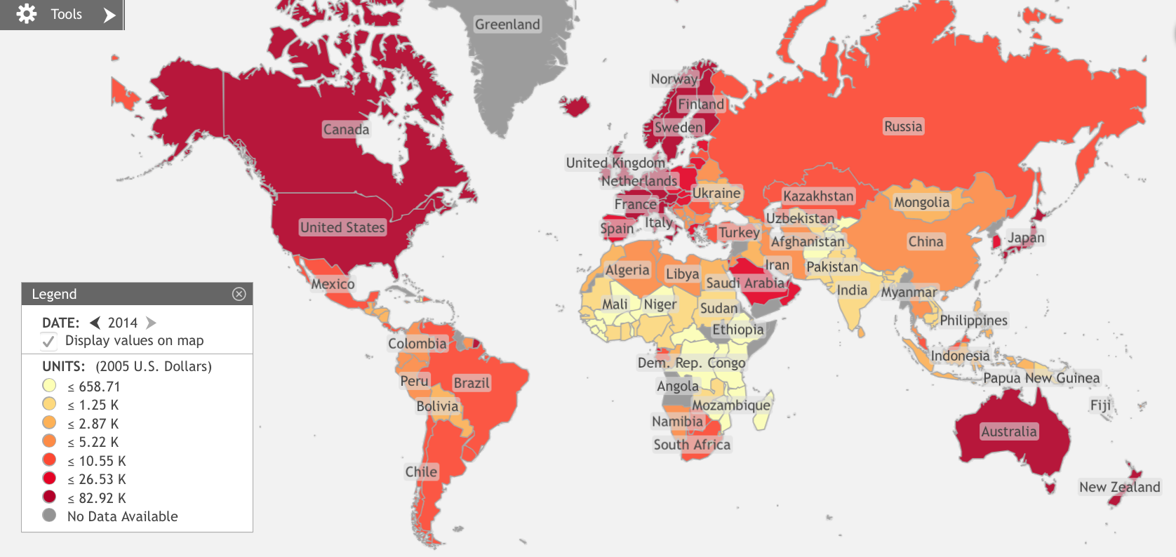 World Map of per capita GDP in 2014