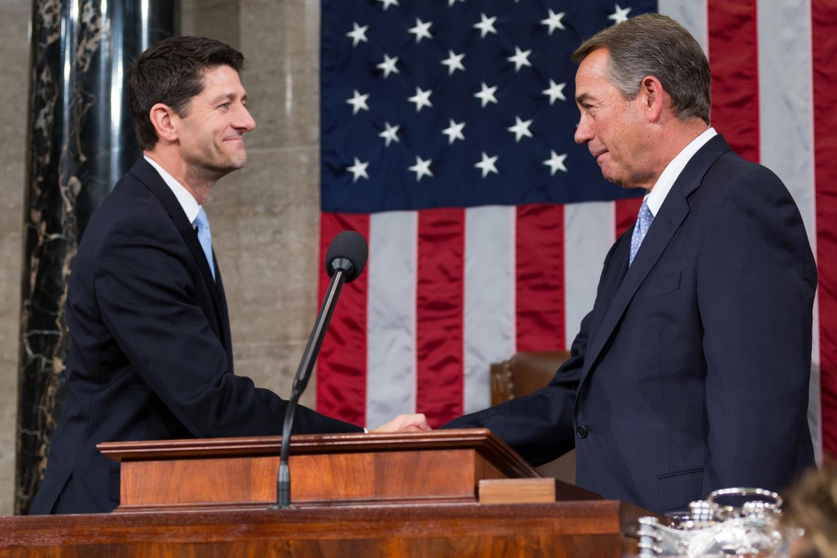 Rep. Paul Ryan (R-Wi) taking over the House Speakership from Rep. John Boehner (R-OH)