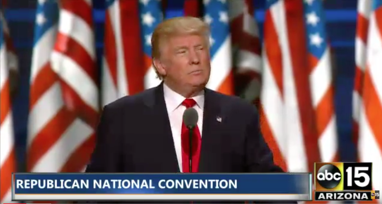 Trump giving his acceptance speech as GOP presidential candidate, July 21, 2016
