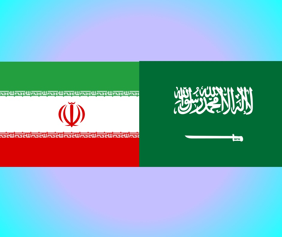 The flags of bitter enemies: Iran left, Saudi Arabia right