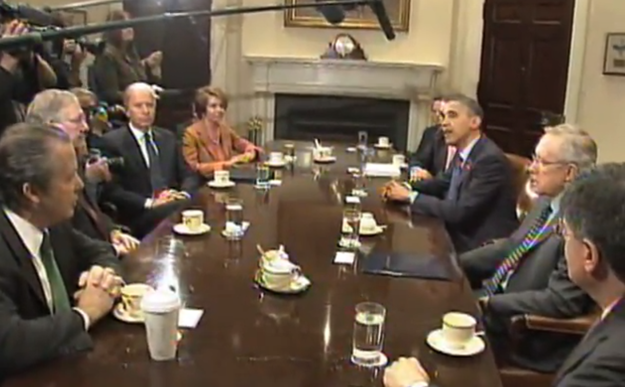 President Obama negotiating with congressional leaders in November 2012 during the fiscal cliff debate