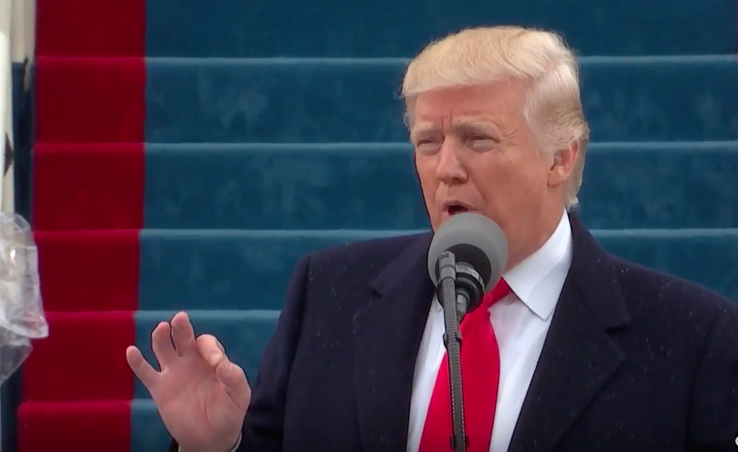 President Donald J. Trump delivering his inaugural address, January 20, 2017