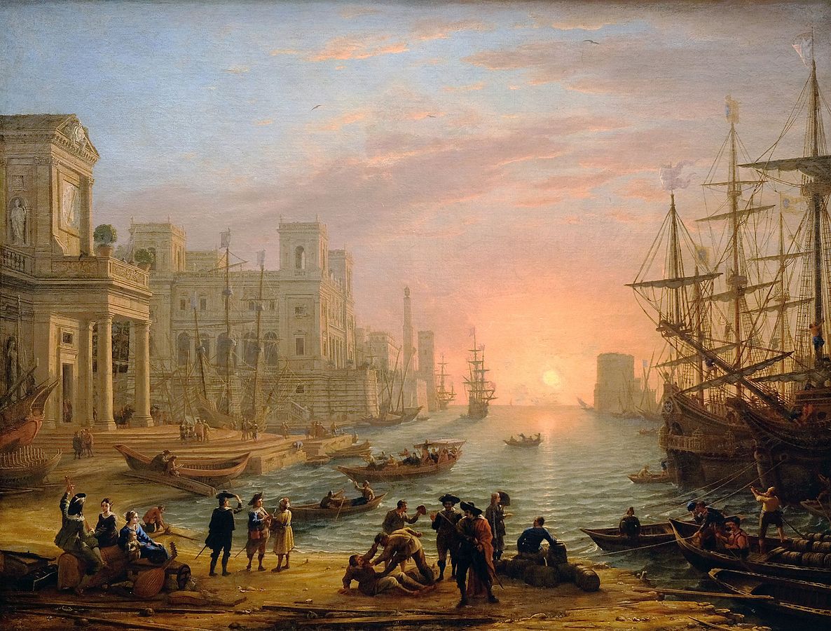 An imaginary European seaport painted by Claude Lorrain around 1639, at the height of mercantilism