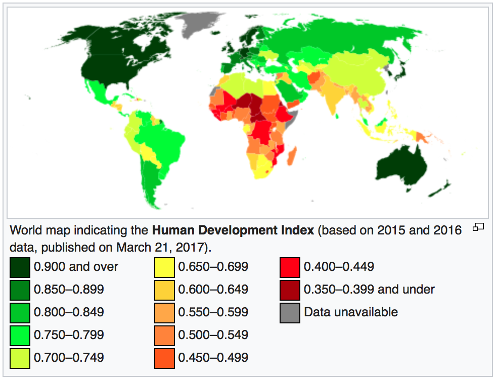 World heat map of the human development index