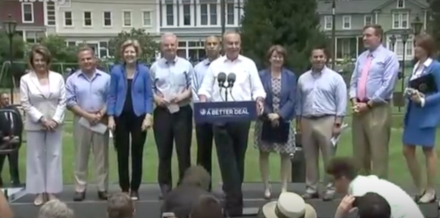 Sen. Chuck Schumer (D-NY), together with Democratic Senate and House leaders, announcing their "Better Deal" at Berryville, VA on July 24, 2017.