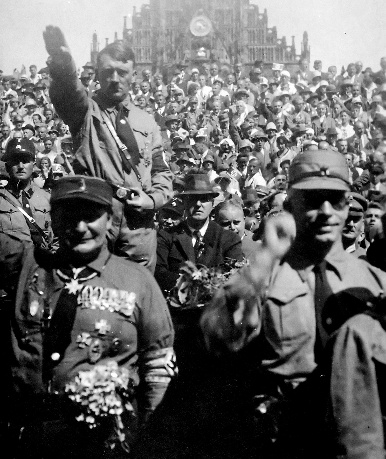 Hitler and Hermann Göring saluting at a 1928 Nazi Party rally in Nuremberg. This is current progressive view of present day Republicans and "Conservatives".