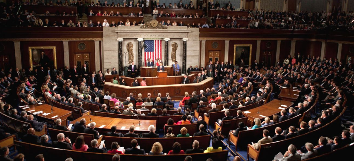The United States Senate in session in their chamber in the U.S. Capitol building.