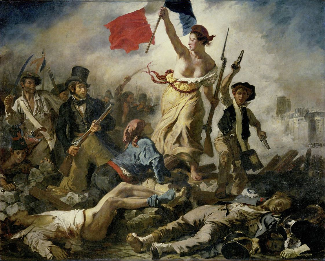 Liberty Leading the People by Eugène Delacroix (1798-1863), a romantic representation of the French Revolution of 1830.