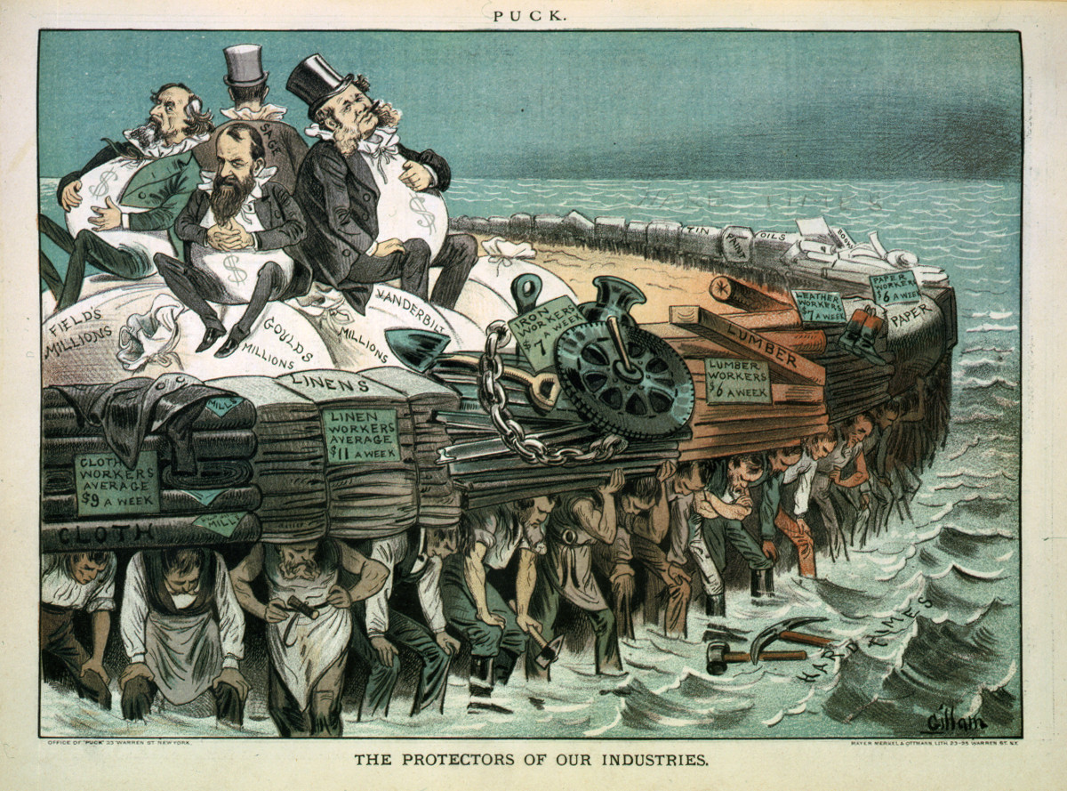 he progressive few of American corporations dating from the late 19th century. The Robber Barons, seated on bags of millions of dollars, are supported upon the backs of the workers.