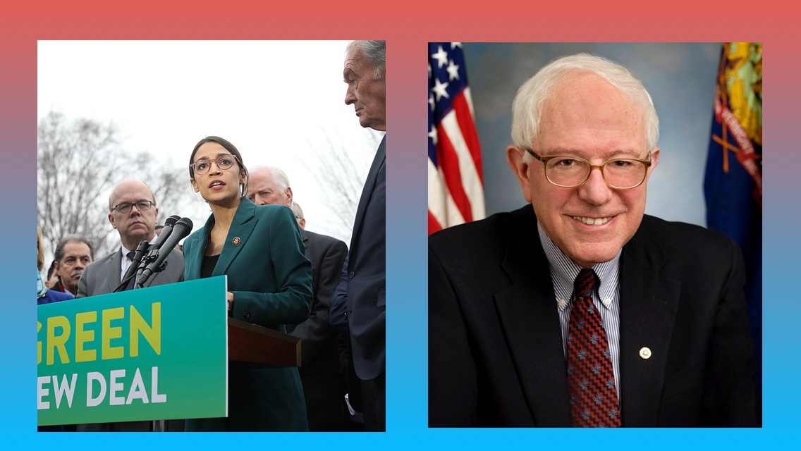 Rep. Alexandria Ocasio-Cortez (D-NY) and Sen Bernie Sanders (D-VT): New ideological leaders of the Democratic Party in 2019.